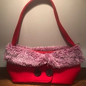 Red Bag with Pink Fur & Buttons